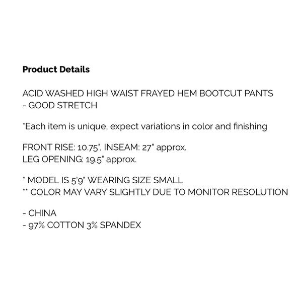 Zenana - Acid Wash High Waisted Frayed Hem Boot Cut - Medium - Picture 3 of 3